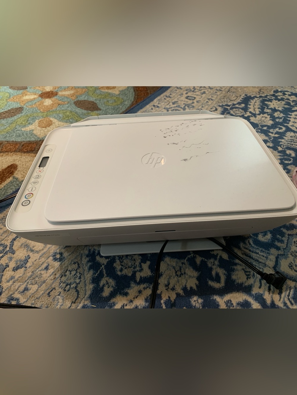 HP White Desktop All-in-One Printer Scanner Copier. Some markings on top.